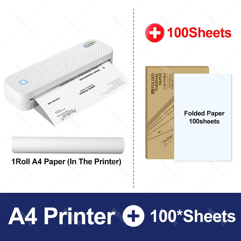 Wireless Mini A4 Thermal Printer Inkless Portable Bluetooth A4 Paper Mobile Phone Photo Document Printer for Office/Work/Hom