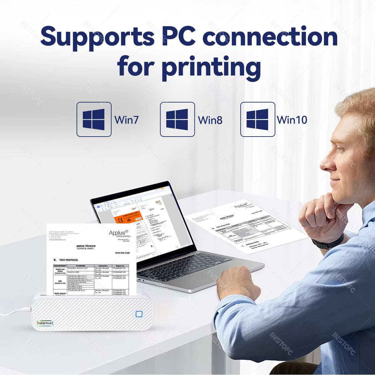 Wireless Mini A4 Thermal Printer Inkless Portable Bluetooth A4 Paper Mobile Phone Photo Document Printer for Office/Work/Hom