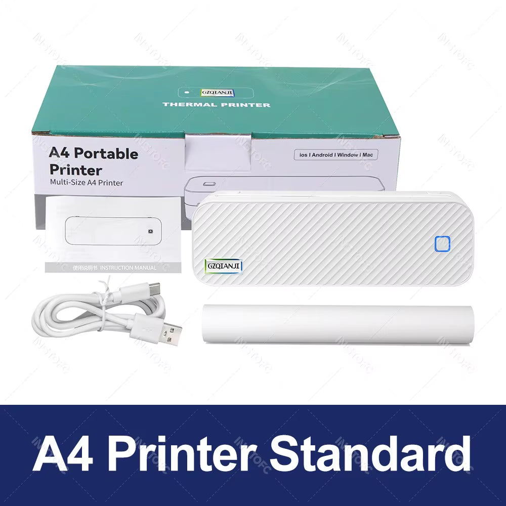 Wireless Mini A4 Thermal Printer Inkless Portable Bluetooth A4 Paper Mobile Phone Photo Document Printer for Office/Work/Hom