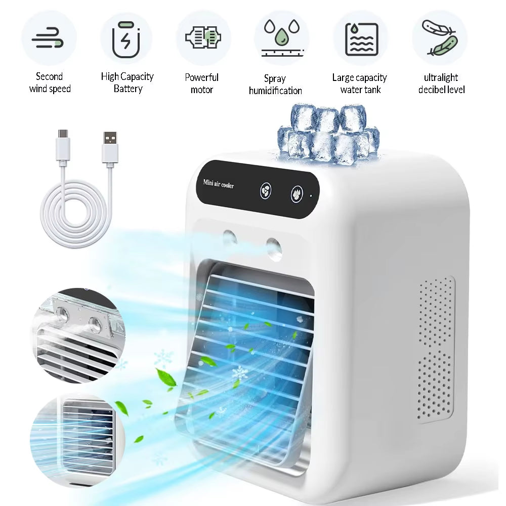 Mini Cold Airconditioner Fan 2-Speed 1800Mha Humidifier Mist Cooler USB Charging 500Ml Water Tank Cooler for Home Office Dorm
