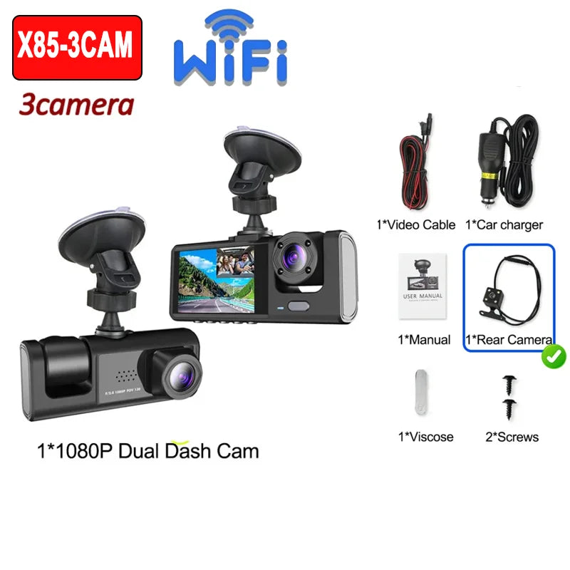 2/3 Channel WIFI APP Control Car Dvr 1080P Dash Cam for Cars Front and Rear View Recorder Video Car Camera for Car Assecories