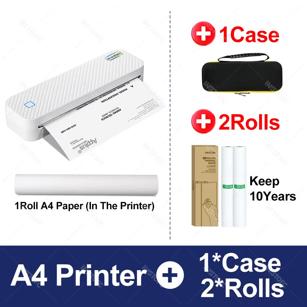 Wireless Mini A4 Thermal Printer Inkless Portable Bluetooth A4 Paper Mobile Phone Photo Document Printer for Office/Work/Hom
