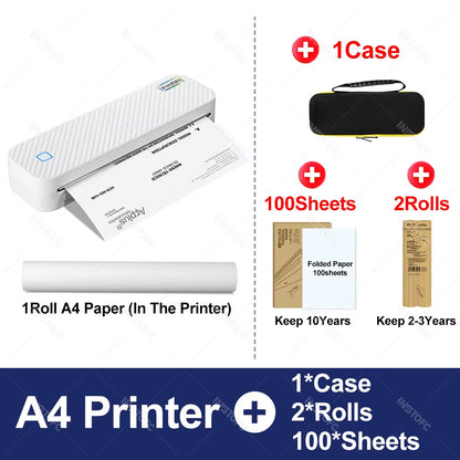 Wireless Mini A4 Thermal Printer Inkless Portable Bluetooth A4 Paper Mobile Phone Photo Document Printer for Office/Work/Hom