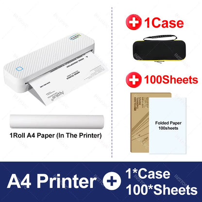 Wireless Mini A4 Thermal Printer Inkless Portable Bluetooth A4 Paper Mobile Phone Photo Document Printer for Office/Work/Hom